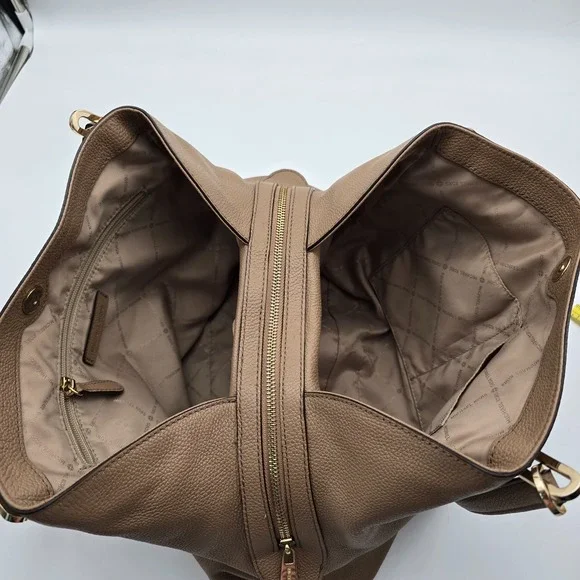 Michael Kors Raven Tan Pebble Leather Tote Shoulder Bag Hobo Style Hybrid Casual - Picture 7 of 16